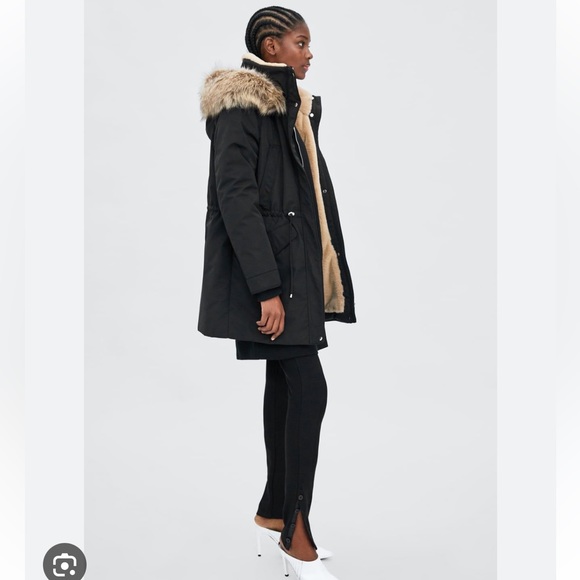Zara Sorona DuPont thermal fill puffer coat parka jacket “NO faux fur” Black XS - Picture 8 of 16